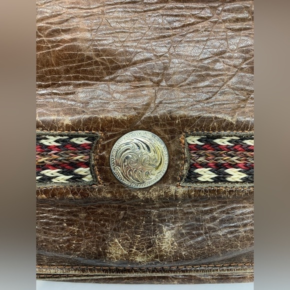 Vintage Force Ten West Leather Cross Body Western Style Hobo Purse With Concho - Picture 4 of 16
